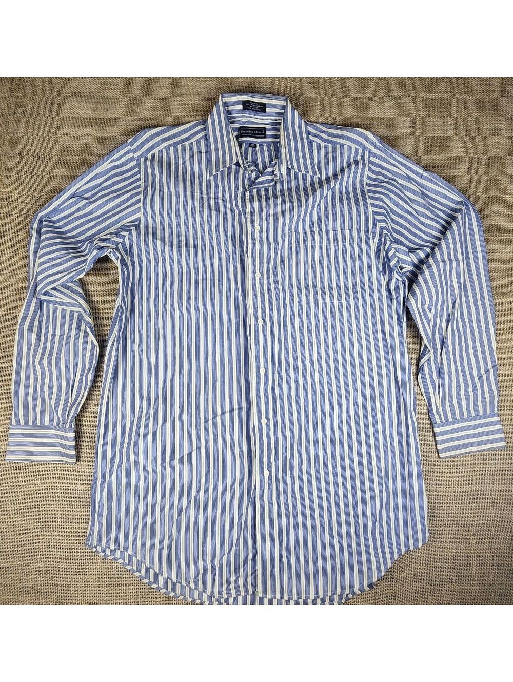 Preswick & Moore Men's Blue/ White Striped Dress Shirt Regular Fit 100% Cotton
